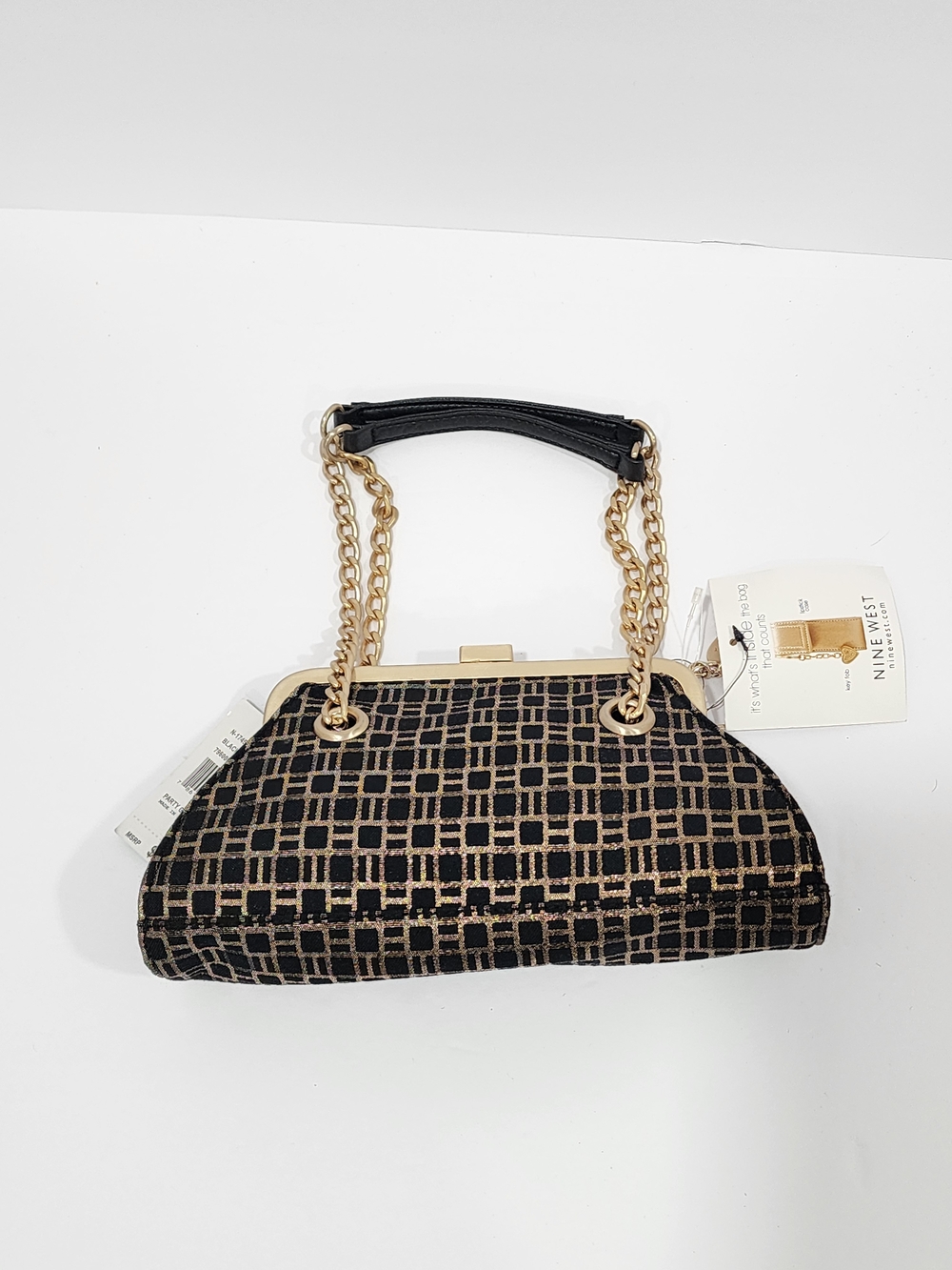 Nine West Purse Shoulder Bag Chain Black Gold with Lipstick Case New